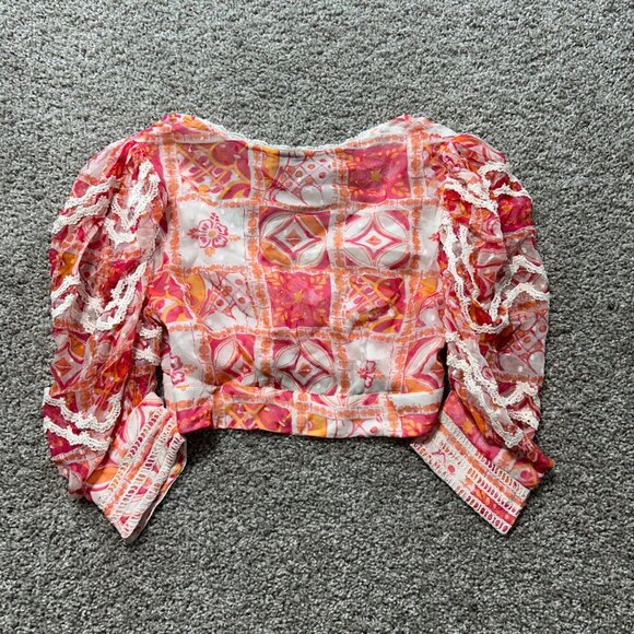 Hemant & Nandita Womens Medium Puff Sleeve Work Cropped Top - Picture 4 of 11